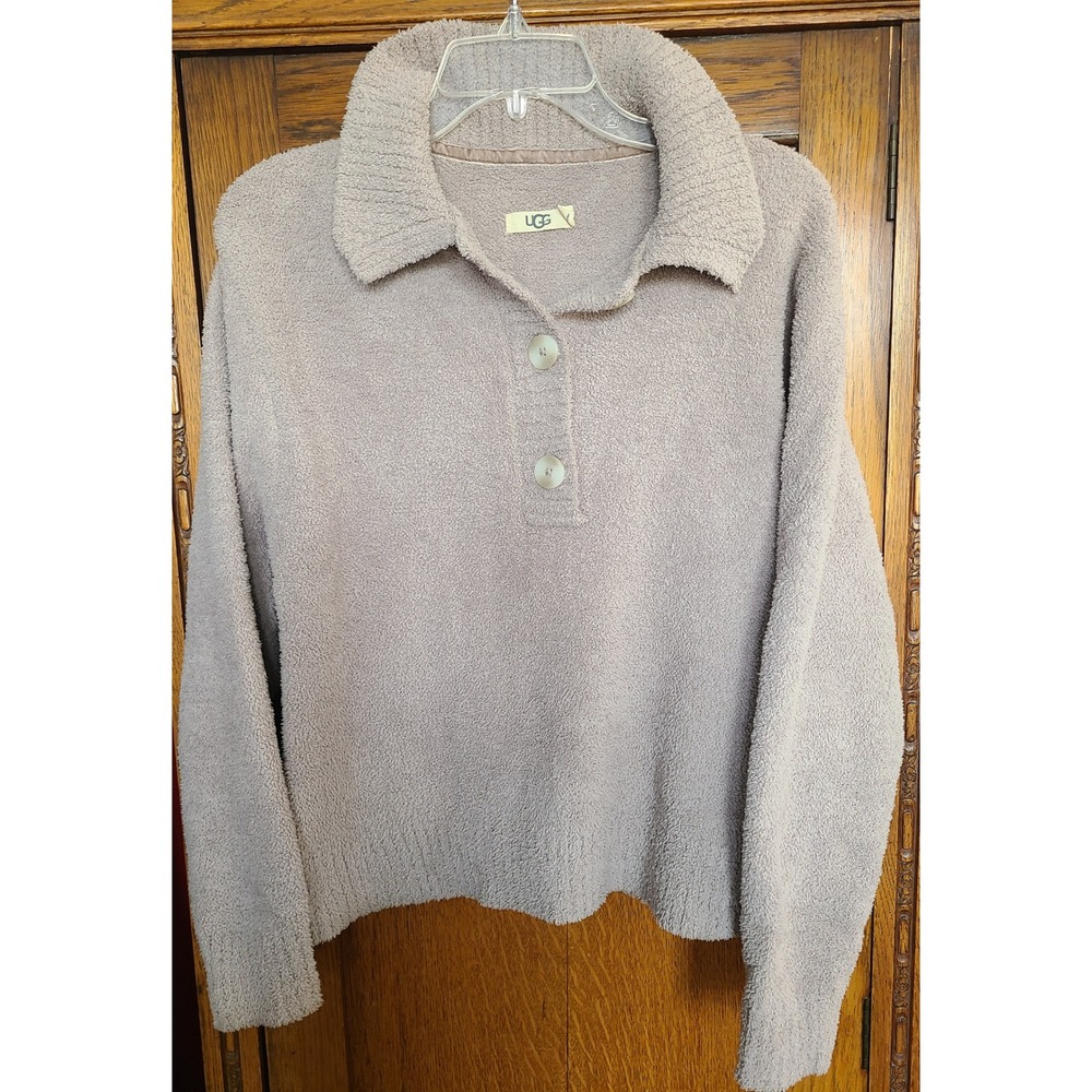 UGG Mowery Quarter Button Plush Fleece Pullover Sweater Mauve Taupe Small